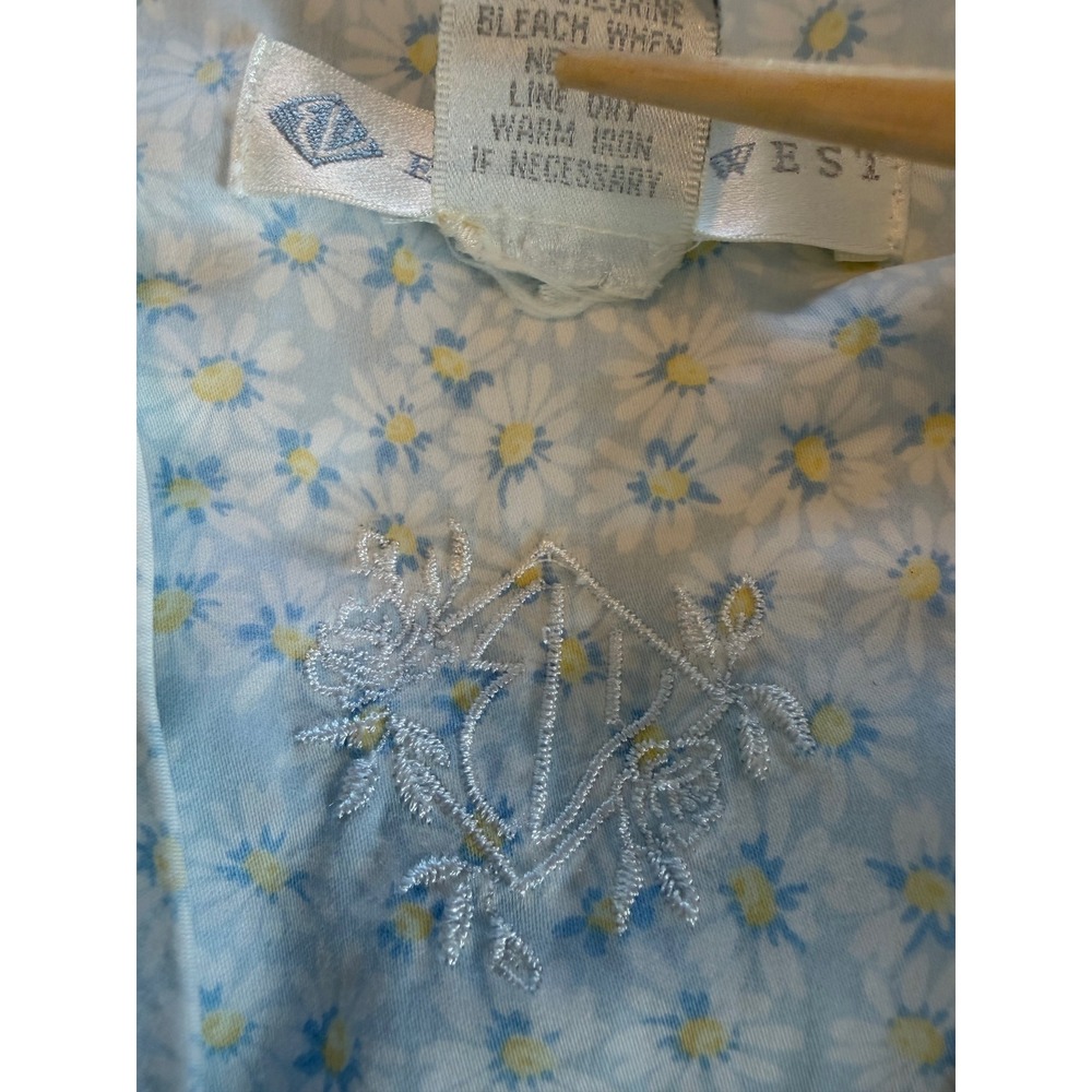 Eileen West Blue Floral Cotton Robe Medium Daisy Print Lace Trim Pockets Wrap - Picture 9 of 13